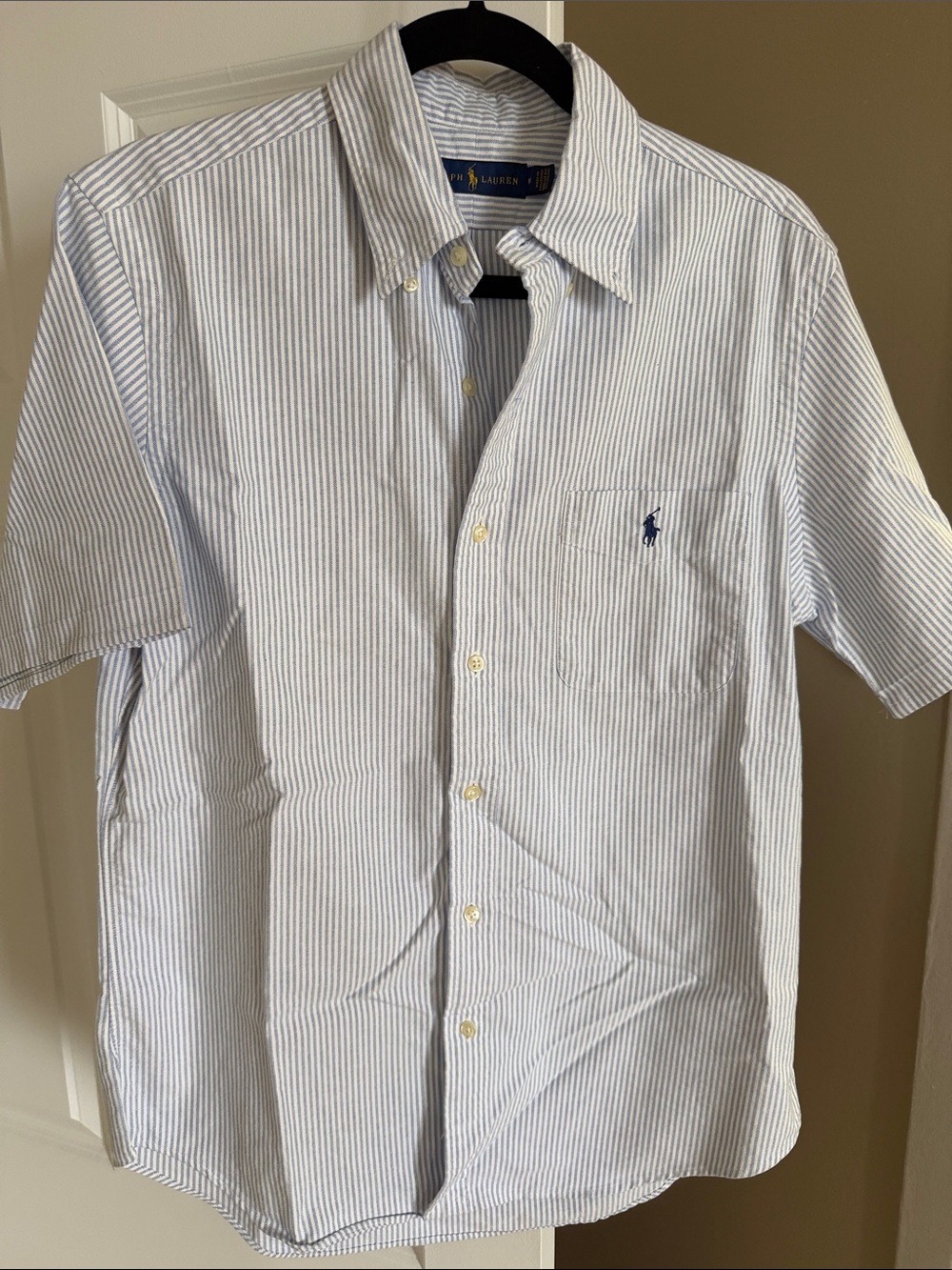 Ralph Lauren Men's Blue & White Striped Short Sleeve Button-Down Shirt